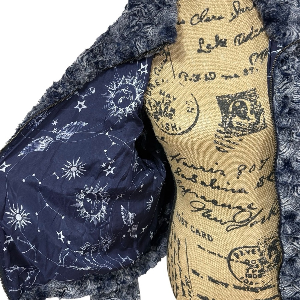 Johnny Was Rosaline Faux Fur Bomber Jacket Full Zip Silk Lined Blue Size Small - Picture 7 of 11